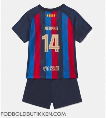 Barcelona Memphis Depay #14 Hjemmebanetrøje Børn 2022-23 Kortærmet (+ Korte bukser)